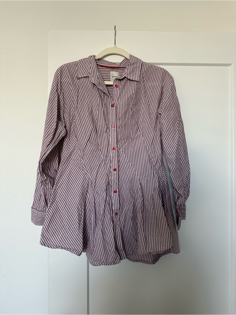 Maeve Red & White Striped Button-Down Shirt